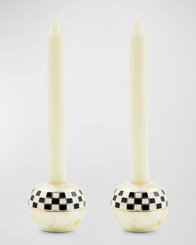 Large Sphere Check Candle Holders, Set of 2